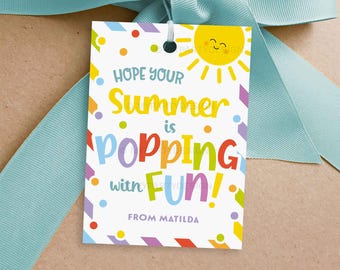 Etiqueta de regalo divertida para palomitas de verano, palomitas de fin de curso o juguetes pop para regalar en clase - DESCARGA INSTANTÁNEA - PDF imprimible y editable