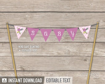 Wimpelkette, Kuchendekoration, Babypartygirlande, Baby Girl Mini-Kuchendekoration - SOFORTIGER DOWNLOAD - Druckbare PDF mit bearbeitbarem Text