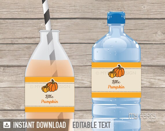 Little Pumpkin Baby Shower Bottle Labels, Fall Party Decoration - INSTANT DOWNLOAD - Printable PDF with Editable Text Il_570xn