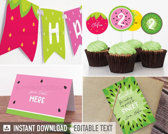 Tutti Frutti Party Pack - Tropical Party Kit - Twotti Frutti Birthday Party Decor - INSTANT DOWNLOAD - Printable PDF with Editable Text Il_570xn