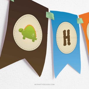 Dinosaur Birthday Banner, Dinosaur Party Decorations, Dino Party Bunting, Boy Garland - INSTANT DOWNLOAD - Printable PDF with Editable Text