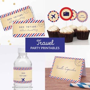 Travel Party Decorations, Farewell Party Pack, Going Away Party Kit, Vintage Bon Voyage - INSTANT DOWNLOAD - Printable Editable PDF