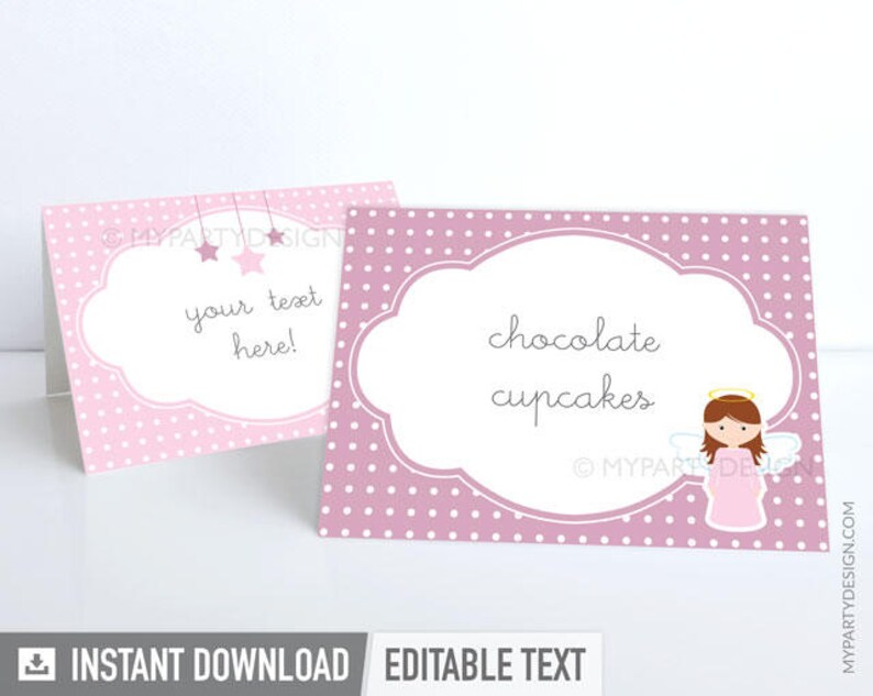 Baptism Food Labels Christening Tent Cards Pink Angel Party Etsy