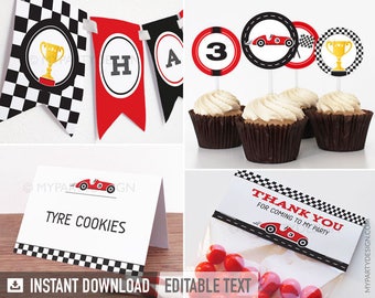 Race Car Birthday Decorations, Car Party Pack, Racing Party Kit, Boy Birthday Party - INSTANT DOWNLOAD - Printable Editable PDF