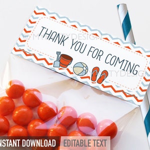 Beach Party Favors, Pool Party Favor Tags, Geburtstag Dankeschöns Etiketten, Leckerli Tasche Toppers - SOFORTIGER DOWNLOAD - Druckbare bearbeitbare PDF