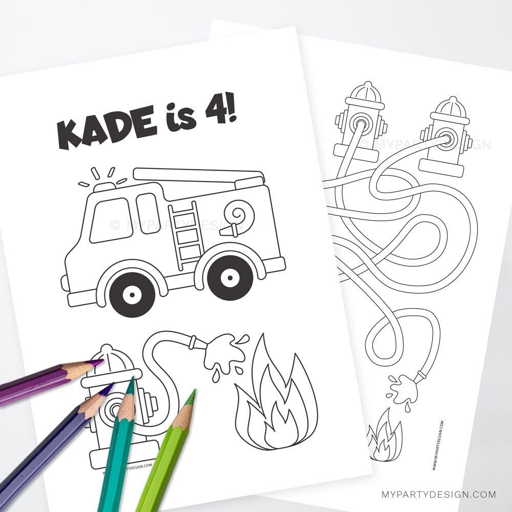 fire truck coloring page fireman party activity fire truck etsy ireland