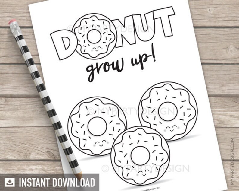 Donut Coloring Page Donut Party Activity Donut Birthday | Etsy