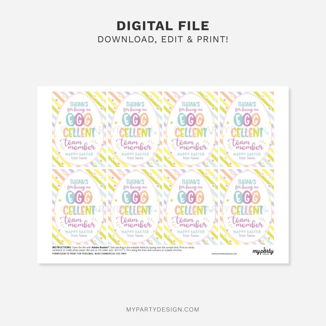Eggcellent Team Member Easter Tag, Easter Favor Tags for Work, Team ...