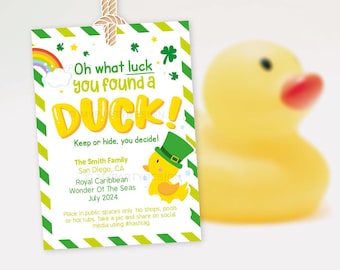 St Patricks Cruise Ducks Tags, Lucky You Found a Duck Tag for Cruising, Duck Hiding Game Label - INSTANT DOWNLOAD - Printable Editable PDF