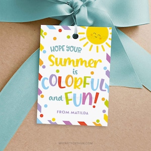 Etiqueta de regalo colorida y divertida de verano, etiqueta de regalo de fin de curso para regalos de clase, etiqueta de crayones - DESCARGA INSTANTÁNEA - PDF imprimible y editable