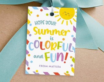 Sommer bunt und lustig Geschenkanhänger, Geschenklabel zum Schuljahresende für Klassengeschenke, Buntstiftstifte-Tag - INSTANT DOWNLOAD - Printable editable PDF