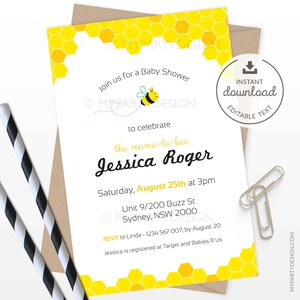 Baby showeruitnodiging bij, mama to bee nodigt uit, genderneutrale babyshower - INSTANT DOWNLOAD - afdrukbare pdf met bewerkbare tekst