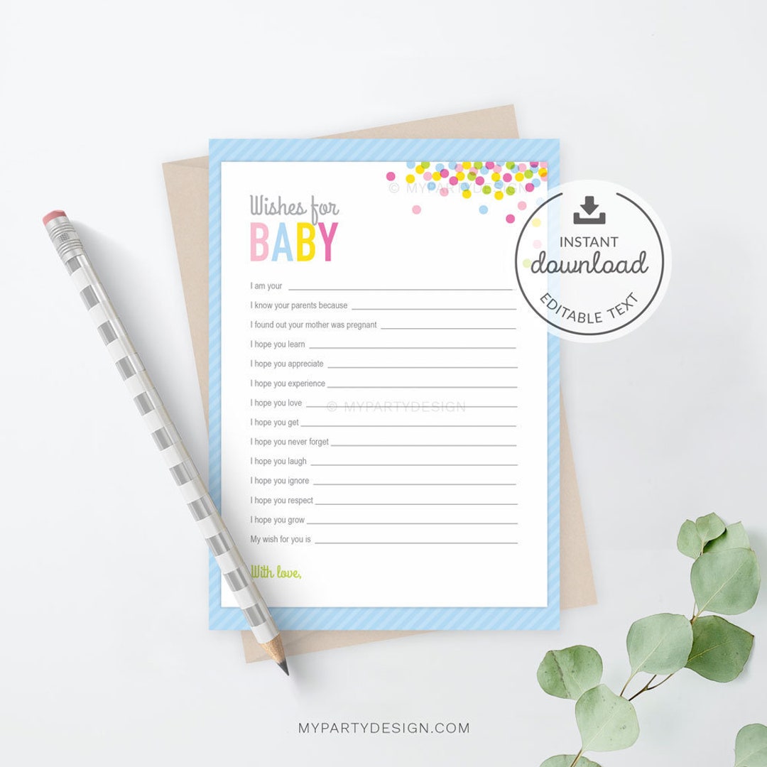 Wishes for Baby Card, Baby Sprinkle Baby Shower Game, Sprinkle ...