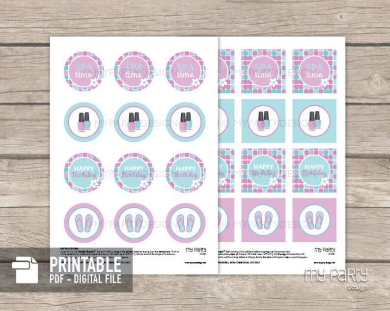 Spa Cupcake Toppers Spa Party Printables Spa Birthday | Etsy