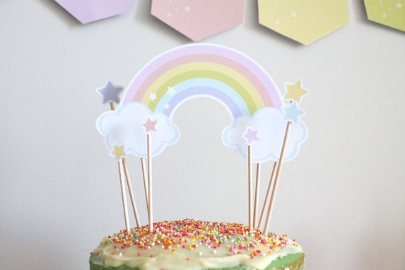 Rainbow Cake Topper, Pastel Rainbow Party Cake Toppers, Rainbow Birthday Decorations, Birthday Cake Topper, INSTANT DOWNLOAD - Printable PDF Il_570xn