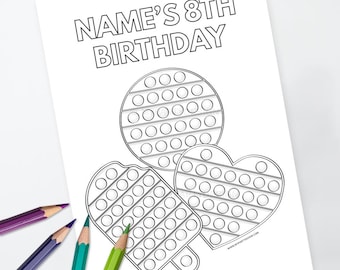 Pop Party Coloring Page, Fidget Birthday Activity, Tween Girl or Boy Party Decor - INSTANT DOWNLOAD - Printable Editable PDF