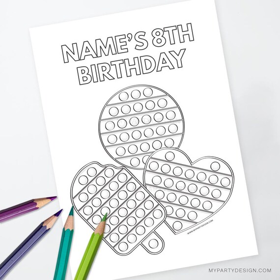 Pop Party Coloring Page, Fidget Birthday Activity, Tween Girl or Boy Party Decor - INSTANT DOWNLOAD - Printable Editable PDF Il_570xn