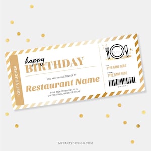 Sjabloon dinercadeaubon, verjaardagscadeaukaart, verrassingsbrunch of lunchcertificaat - INSTANT DOWNLOAD - afdrukbare bewerkbare pdf