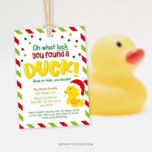 Christmas Cruise Ducks Tags, You Found a Duck Tag for Cruise Duck Hiding Game, Holiday Cruising - INSTANT DOWNLOAD - Printable Editable PDF