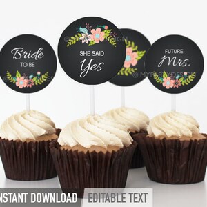 Bridal Shower Cupcake Toppers Engagement Party Printables - Etsy