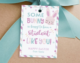 Student Easter Tag, Some Bunny Favor Gift Tags, Class Gift Label from Teacher to Students - INSTANT DOWNLOAD - Printable Editable PDF