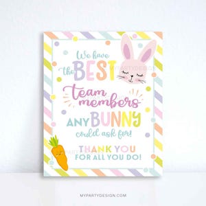 Panneau d'appréciation de l'équipe de Pâques, les meilleurs membres de l'équipe qu'un lapin pourrait demander, impression de remerciement - TÉLÉCHARGEMENT IMMÉDIAT - fichier PDF imprimable