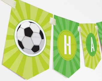 Soccer Birthday Banner, Soccer Party Bunting, Football Party, Sports Decorations - INSTANT DOWNLOAD - Printable PDF with Editable Text