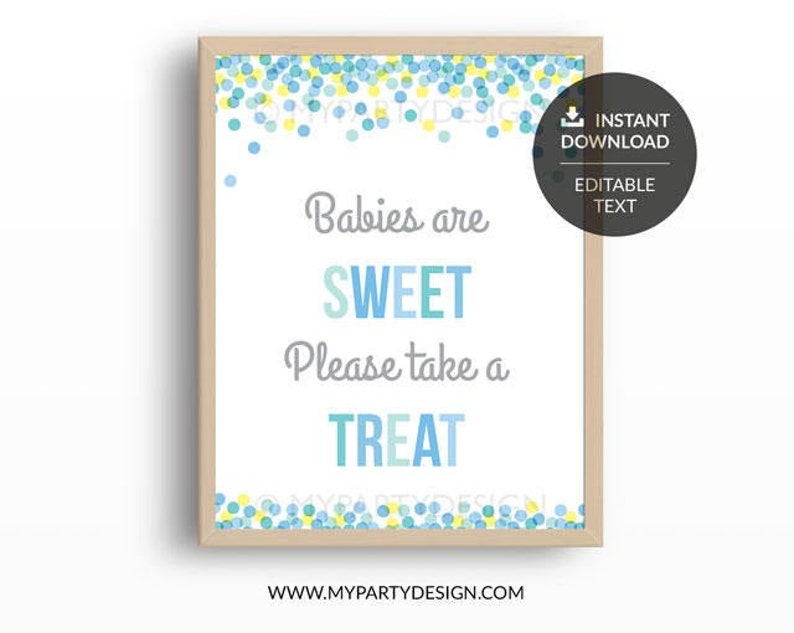 Printable PDF with Editable Text INSTANT DOWNLOAD BB02 Boy Baby Shower Take a Treat Sign Baby Sprinkle Sign