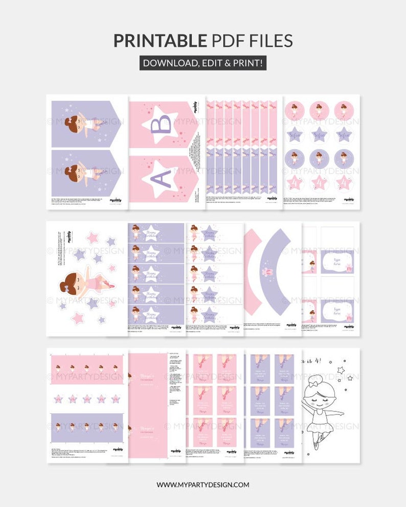 Ballerina Birthday Party Decorations, Ballerina Party Pack, Ballet Kit, Dance Decor - INSTANT DOWNLOAD - Printable Editable PDF image 4