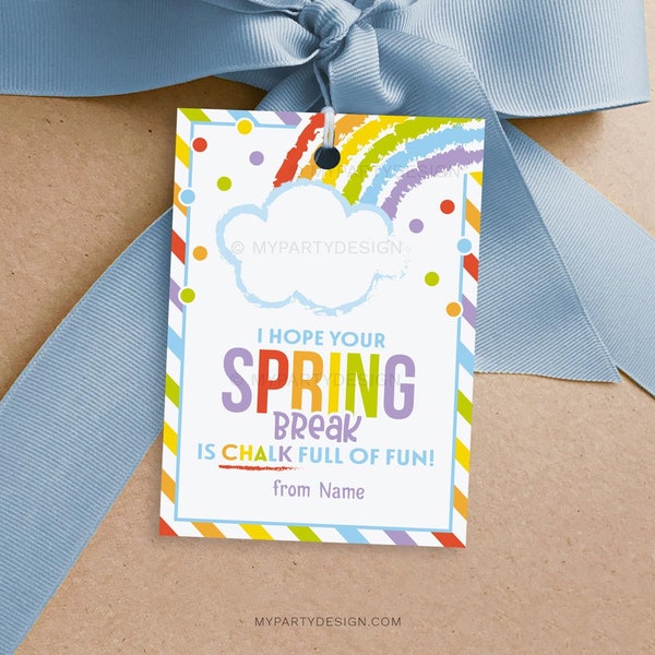 Spring Break Chalk Tags, Spring Holiday Chalk Full of Fun Class Favor Gift Tag to Students - INSTANT DOWNLOAD - Printable Editable PDF