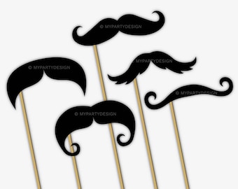 Mustaches Photo Booth Props, Moustache on a stick Photo Prop for Fun Wedding or Party Photos - INSTANT DOWNLOAD - Printable PDF Digital File