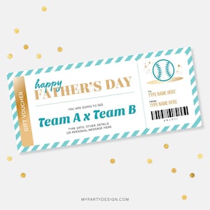 Vatertag Baseball Geschenkgutschein Vorlage, Geschenkkarte für Papa, Surprise Sports Match Ticket - SOFORTIGER DOWNLOAD - Druckbare bearbeitbare PDF-Datei