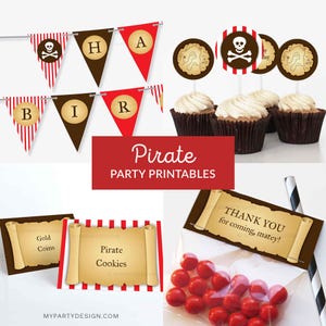 海賊の誕生日デコレーション、パーティーパック、海賊パーティーキット、Ahoy Matey - 即時ダウンロード - 印刷・編集可能なPDF