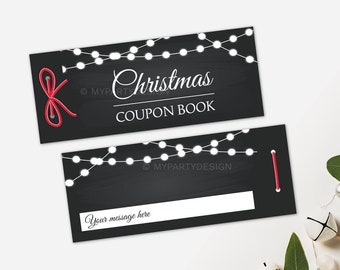 Coupon Book, Christmas Editable Coupons, Make your own Personalized Gift Vouchers for Him or Her - INSTANT DOWNLOAD - Printable Editable PDF