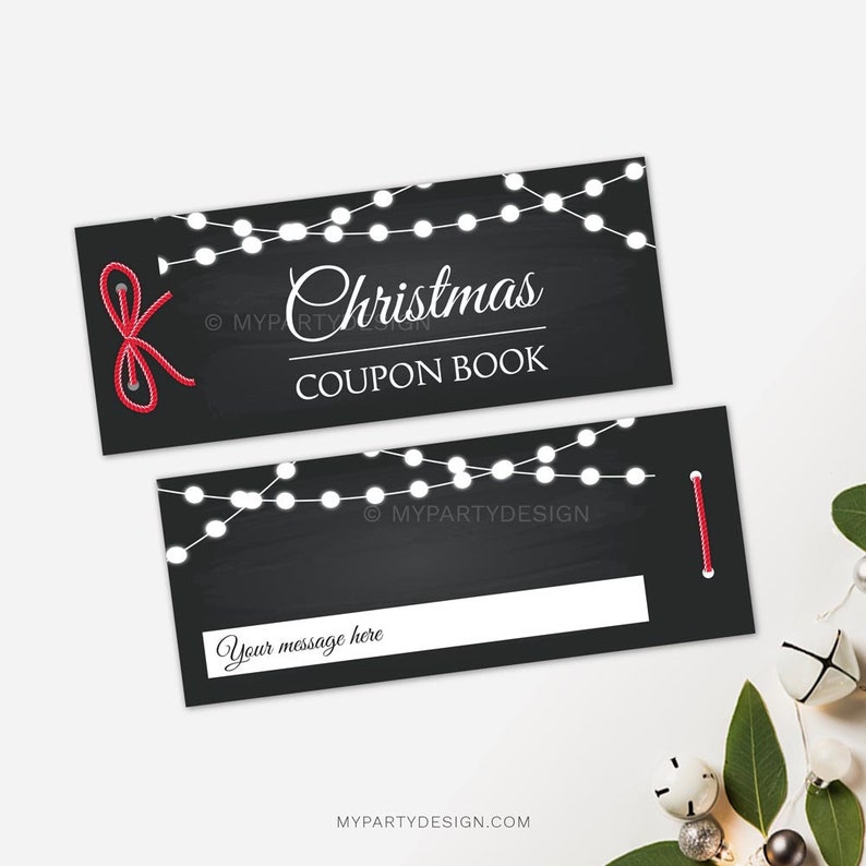 Coupon Book, Christmas Editable Coupons, Make your own Personalized Gift Vouchers for Him or Her INSTANT DOWNLOAD Printable Editable PDF image 1