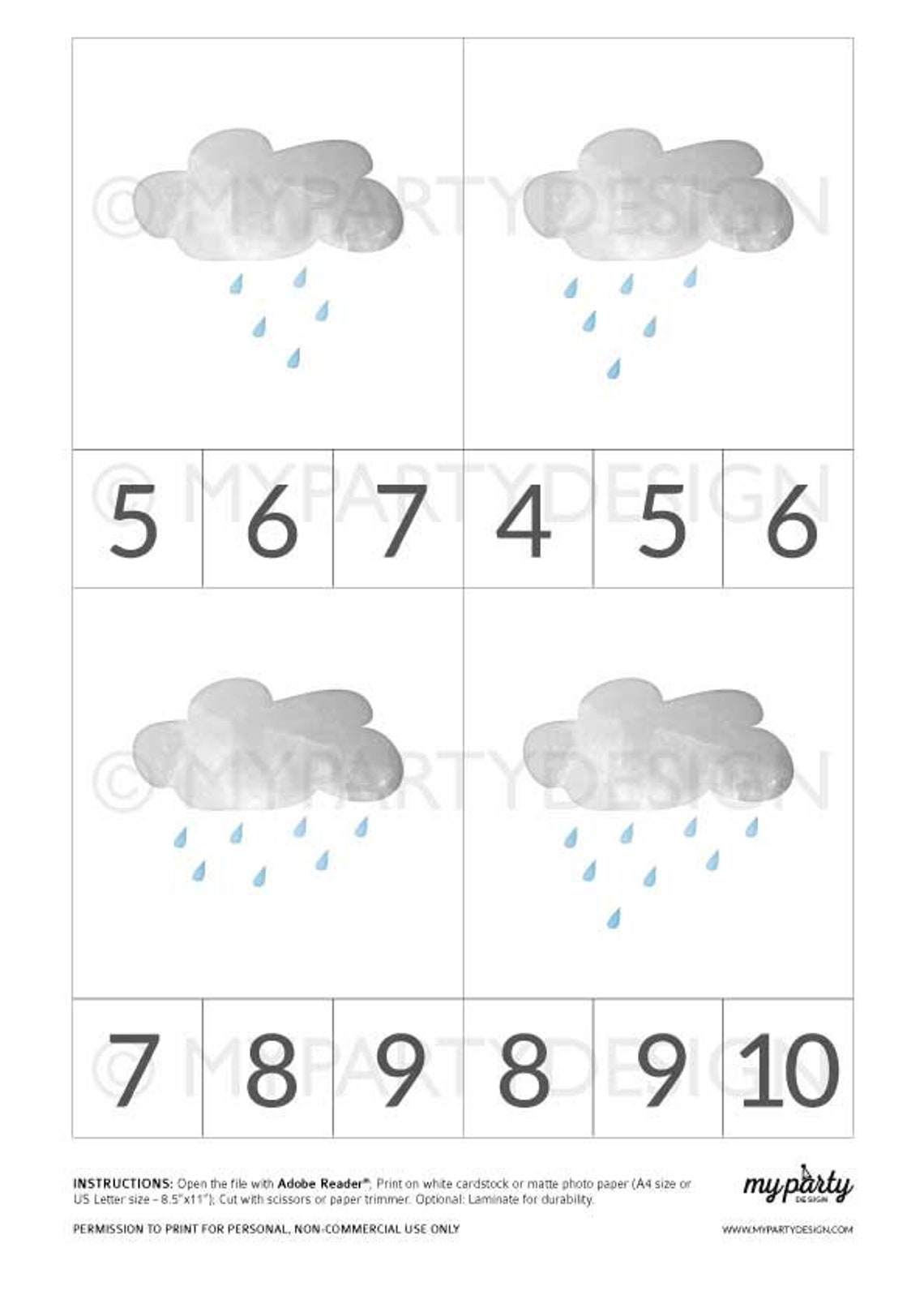 Weather Counting Cards, Rain Drop Clip Cards, Learn the Numbers ...