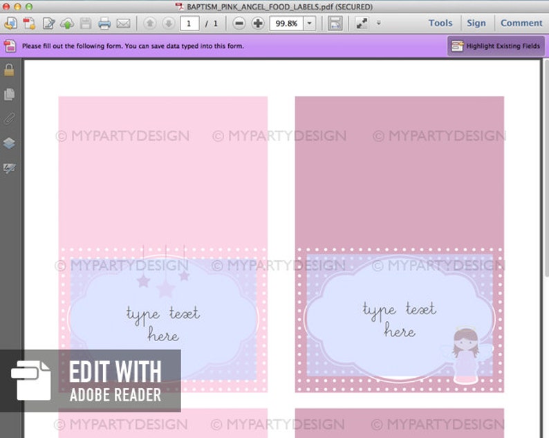 Baptism Food Labels Christening Tent Cards Pink Angel Party Etsy