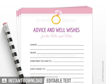 Advice and Well Wishes for the Mr and Mrs, Bridal Shower Game, Scalloped theme Pink - INSTANT DOWNLOAD - Printable PDF with Editable Text