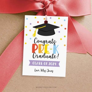 Étiquette-cadeau Félicitations pour diplômés de maternelle, cadeau de remise des diplômes de fin d'année scolaire d'une enseignante en garderie - TÉLÉCHARGEMENT IMMÉDIAT - PDF modifiable imprimable