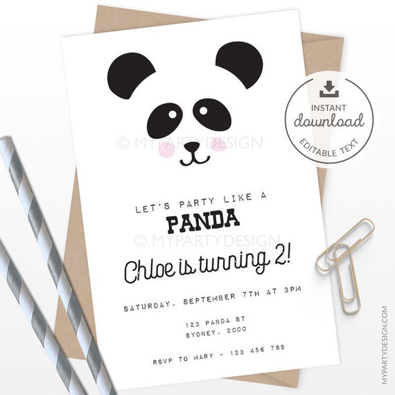 Panda Birthday Invitation - Panda Printable - Panda Party - Panda Party Invite - INSTANT DOWNLOAD - Printable Editable PDF Il_570xn