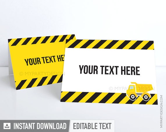 Construction Party Food Labels, Place Cards, Truck Party Tent Cards, Boy Birthday - INSTANT DOWNLOAD - Printable PDF with Editable Text Il_570xn