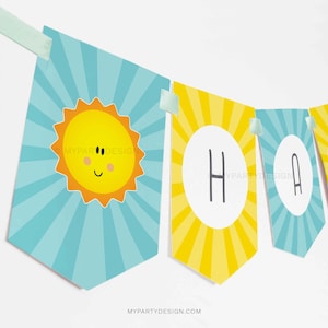 You are my Sunshine Banner, Happy Birthday Bunting, First Birthday Party Decor - INSTANT DOWNLOAD - Printable PDF with Editable Text