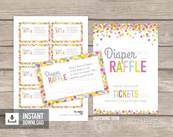 Diaper Raffle Tickets and Sign, Baby Sprinkle Party Decorations, Baby Shower Game - INSTANT DOWNLOAD - Printable PDF (BB01)