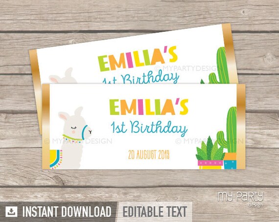 Llama Party - Chocolate Wrappers - Mexican Fiesta Party - Cactus Birthday Party - INSTANT DOWNLOAD - Printable PDF with Editable Text Il_570xn