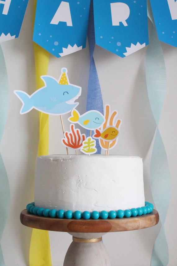 shark under the sea fish cake decorations. Birthday loose cake decorations 