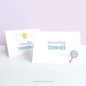 Princess Party Tent Labels, Little Princess Birthday Food Labels, Fairytale Place cards Decor - INSTANT DOWNLOAD - Printable Editable PDF