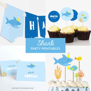 Shark Birthday Decorations, Shark Party Pack, Under the Sea Party Decor Kit for boy or girl - INSTANT DOWNLOAD - Printable Editable PDF