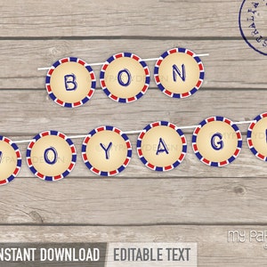 Bon Voyage Banner Travel Party Decorations, Farewell Party Bunting, Traveling Decor - INSTANT DOWNLOAD - Printable PDF with Editable Text