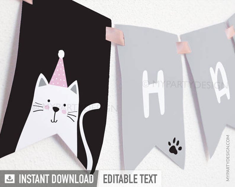 Kitty Cat Party Decoration Cat Birthday Banner Party Animal Kitten Sign