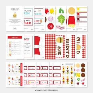 Jeu de rôle dramatique à imprimer Burger Shop, jeu de simulation pour enfants, jeu de rôle de restaurant de hamburgers pour enfants TÉLÉCHARGEMENT IMMÉDIAT PDF imprimable image 2